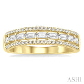 1/2 Ctw Triple Row Baguette and Round Cut Diamond Fashion Band in 14K Yellow Gold